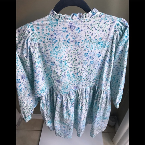 NWT! Zara Blue Floral Poplin Printed Dress with Ruffle Trim Size: M - Picture 5 of 11